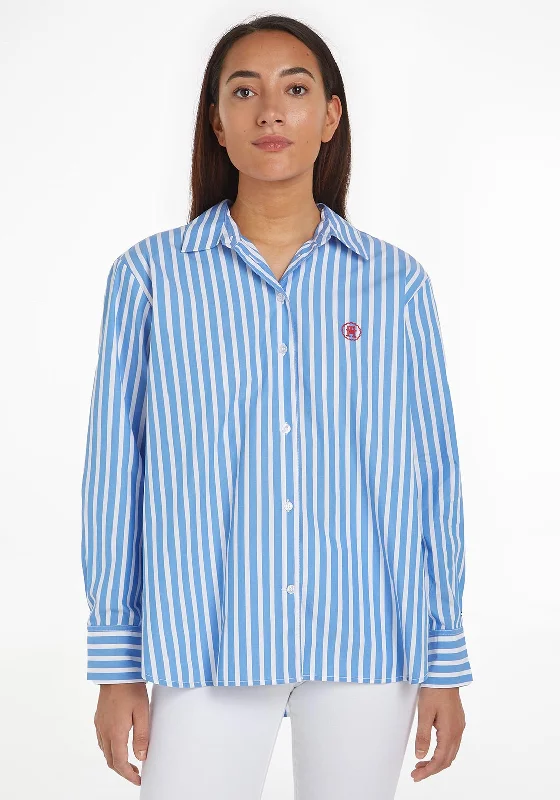 Versatile Style Tommy Hilfiger Womens Striped Easy Fit Shirt, Bold Stripe & Blue Spell
