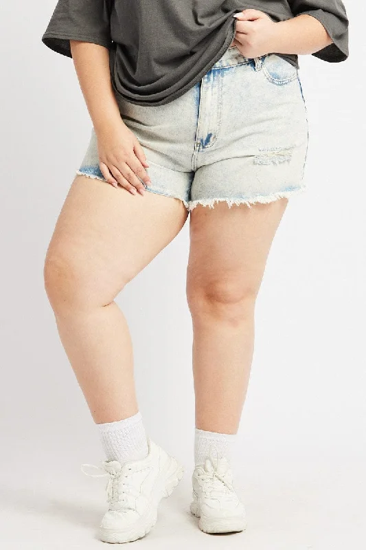 Warm Layers Denim Relaxed Shorts High Rise