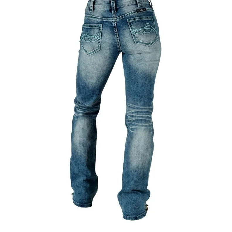 Casual Ease Cowgirl Tuff Western Jeans Womens Turquoise DFMI Medium Wash JTURDI