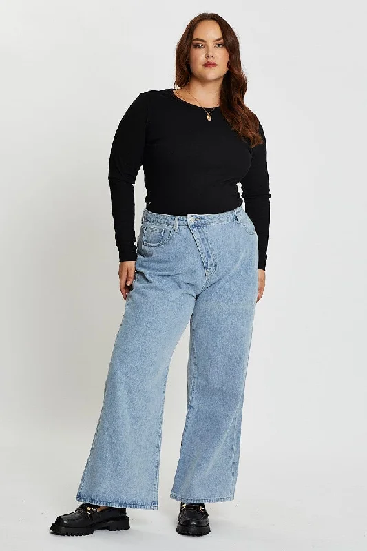 Urban Chic Blue High Rise Asymmetric Straight Denim Jeans