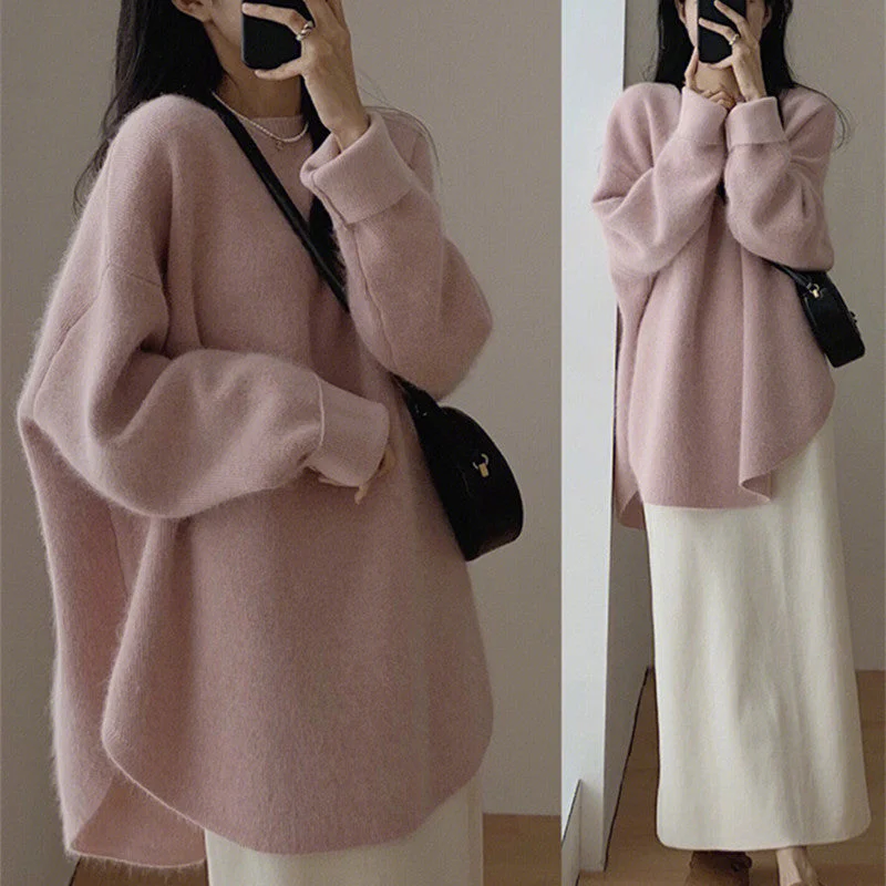 Relaxed Tops Casual Round Neck Knitted Pullover Sweaters