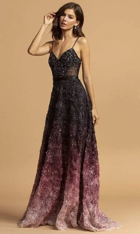 Soft Textures Trevi Collection - L2224 Beaded V-Neck A-Line Evening Dress