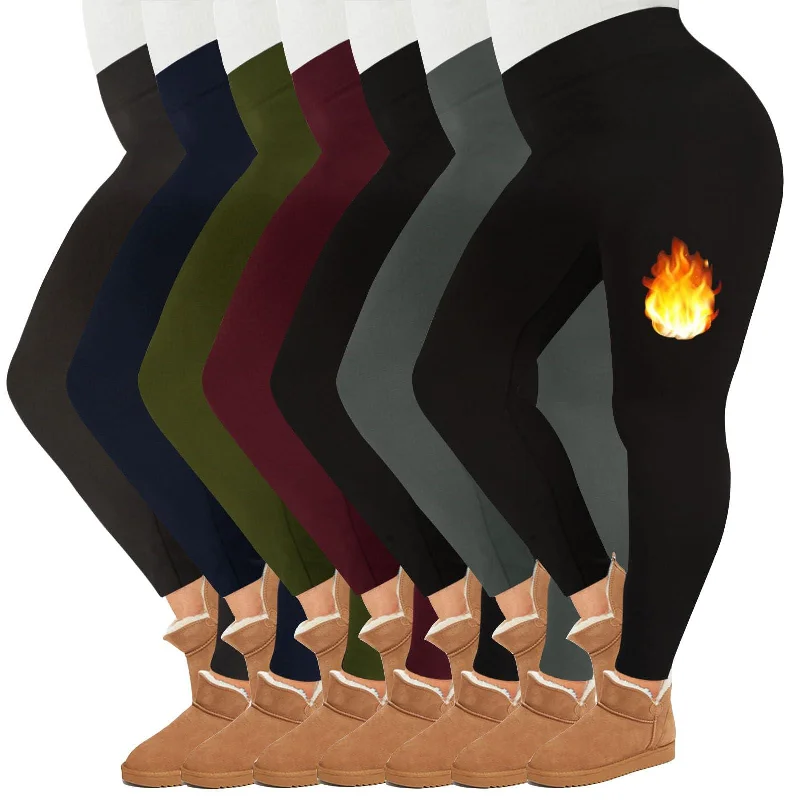 Casual Comfort Plus Size Fleece Lined Leggings Solid 7 Pack