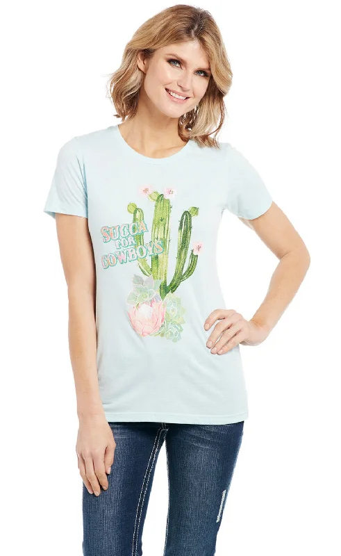 Relaxed Fit Wear Cowgirl Up Womens Succa for Cowboys Vintage Blue 100% Cotton S/S T-Shirt