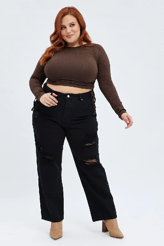 Comfy Pants Black Mom Denim Jeans High Rise