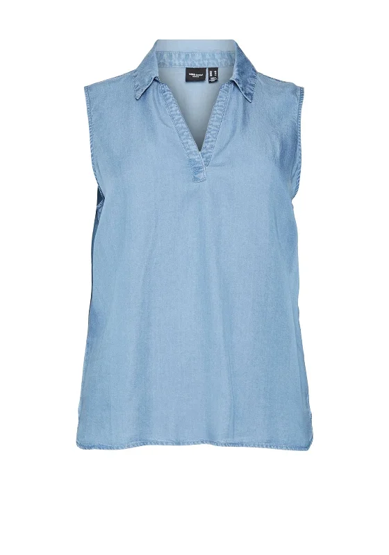Cozy Footwear Vero Moda Curve Charper Collar Top, Denim Blue