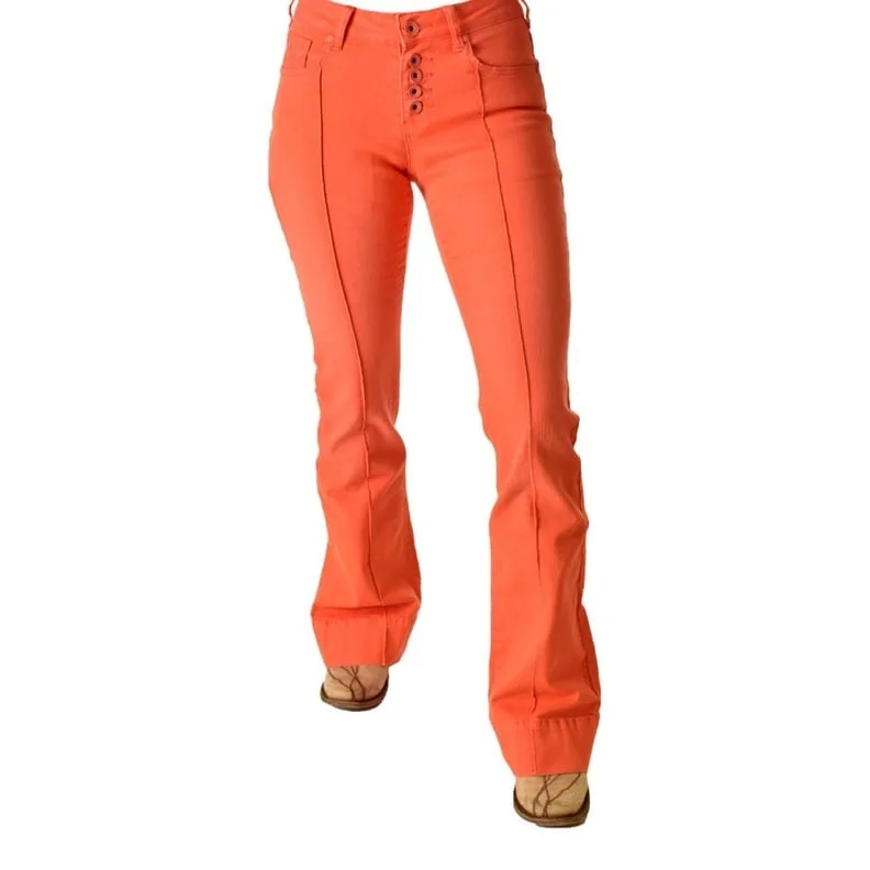 Easy Comfort Style Cowgirl Tuff Western Jeans Womens Tangerine Flare Orange JTANGE