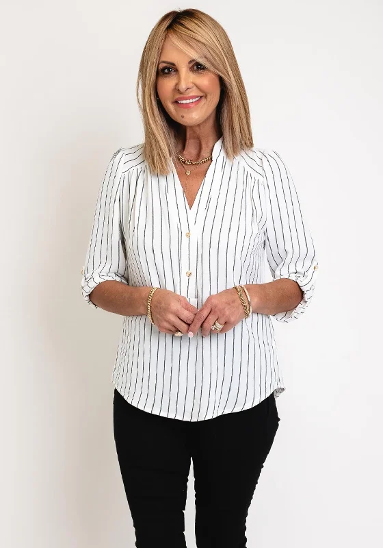 Soft Layers Serafina Collection V-Neck Striped Blouse, White