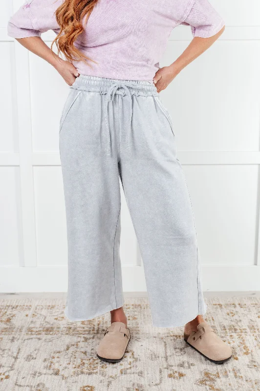 Comfortable Fashion Looks In or Out Wide Leg Cropped Pants in Light Grey