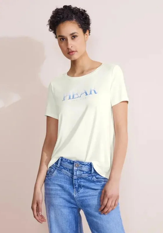 Soft Tops Street One Sequin Text Print T-Shirt, Off-White