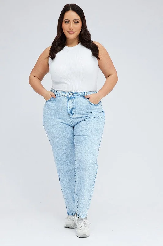 Versatile Comfort Wear Denim Mom Jeans High Rise