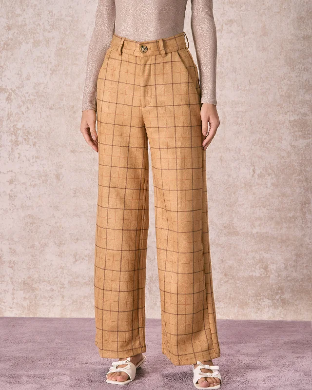 Relaxed Jackets The Khaki High Waisted Plaid Wide Leg Pants