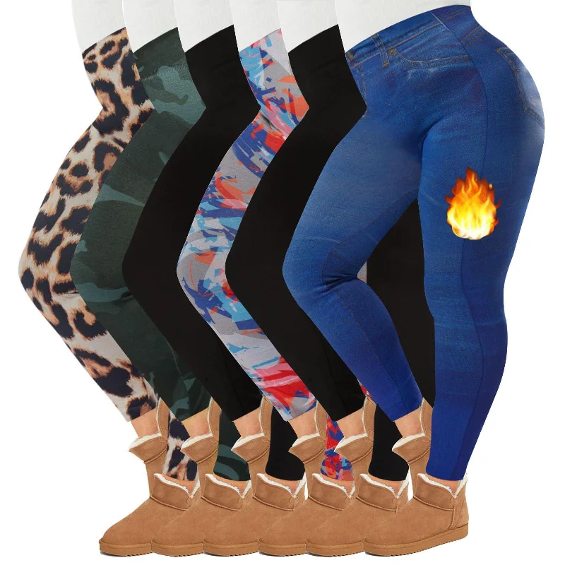 Weekend Comfort Plus Size Fleece Lined Leggings Printed 6 Pack