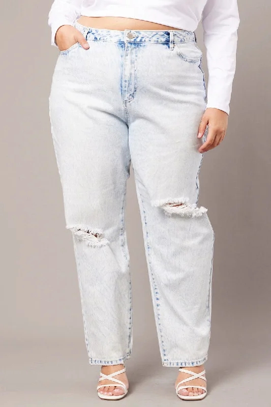 Soft Knitwear Denim Mom Jeans High Rise Ripped