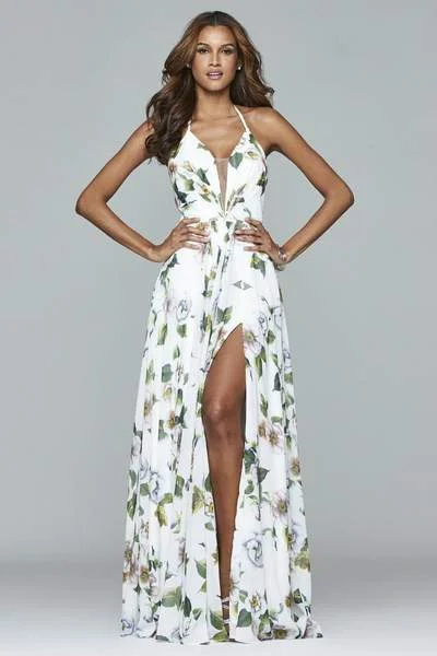 Simple Looks Faviana - V Neck Laced Up Back Evening Dress 7946