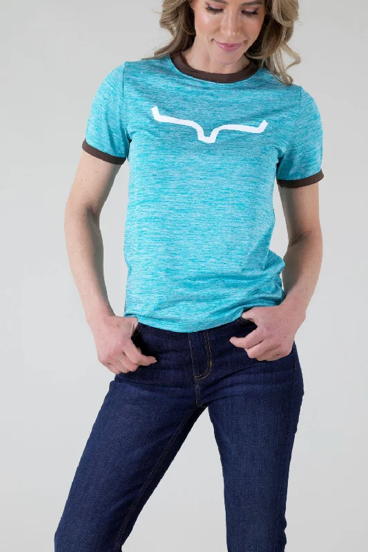 Relaxed Fits Kimes Ranch Womens Steadfast Ringer Tee Teal Poly/Spandex S/S T-Shirt