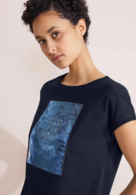Weekend Comfort Wear Street One Printed Patch T-Shirt, Deep Blue