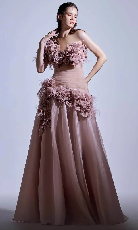 Cozy Chic Trends MNM Couture G1737 - Floral Detailed Evening Dress