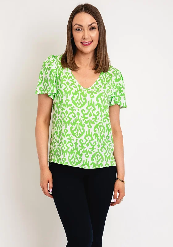 Stylish Fit Vero Moda Easy Joy V-Neck Print Blouse, Classic Green