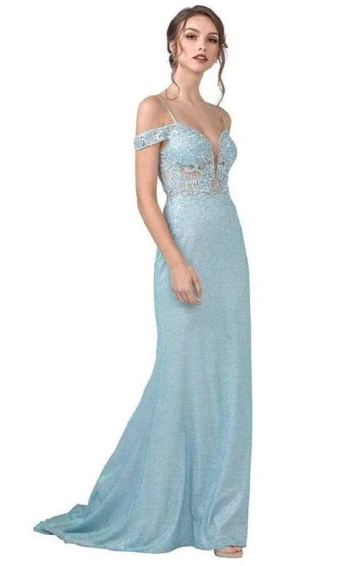 Comfy Chic Wear Trevi Collection - L2357 Appliqued Cold Shoulder Sheath Dress