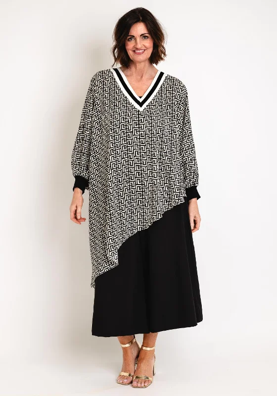 Easy Wear Chic Malissa J One Size Greek Key Top, Black & White