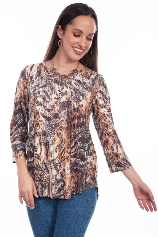 Relaxed Jackets Scully Womens Cheetah Skin Tan Poly/Spandex S/S Blouse