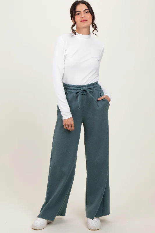 Comfortable Lounge Wear Light Olive Exposed Seam Wide Leg Sweatpants
