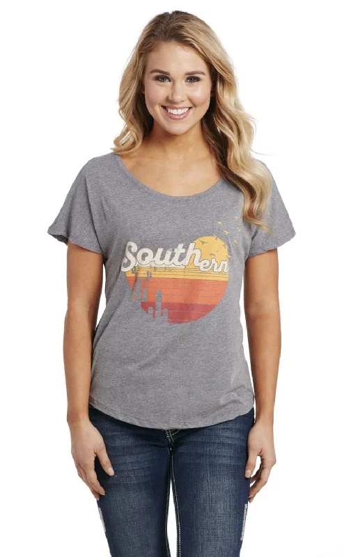 Chic Outfits Cowgirl Up Womens Southern Scoop Heather Grey Cotton Blend S/S T-Shirt