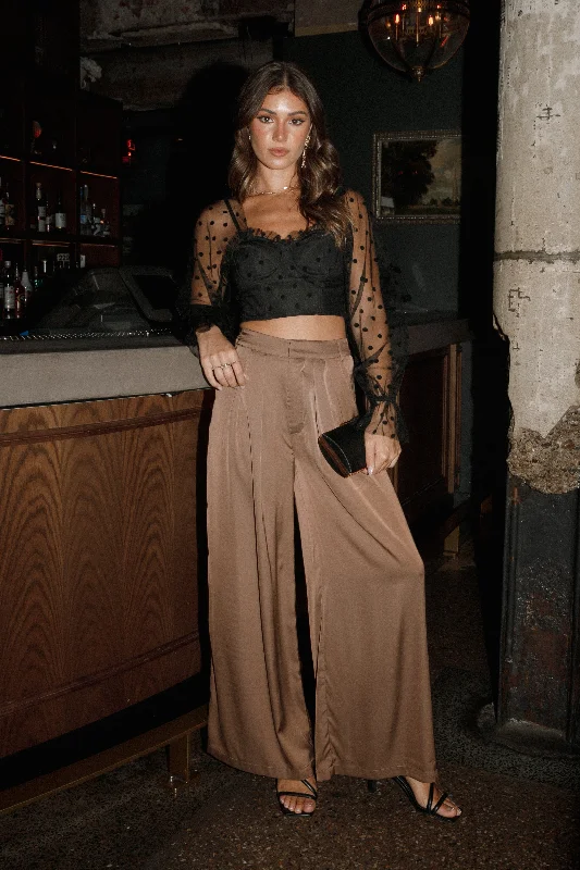 Stylish Casuals Wellington Wide Leg Satin Pant - Mocha