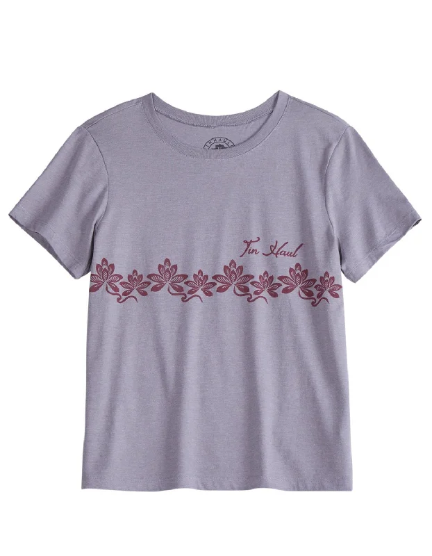 Comfy Dress Tin Haul Womens Floral Border Grey Cotton Blend S/S T-Shirt