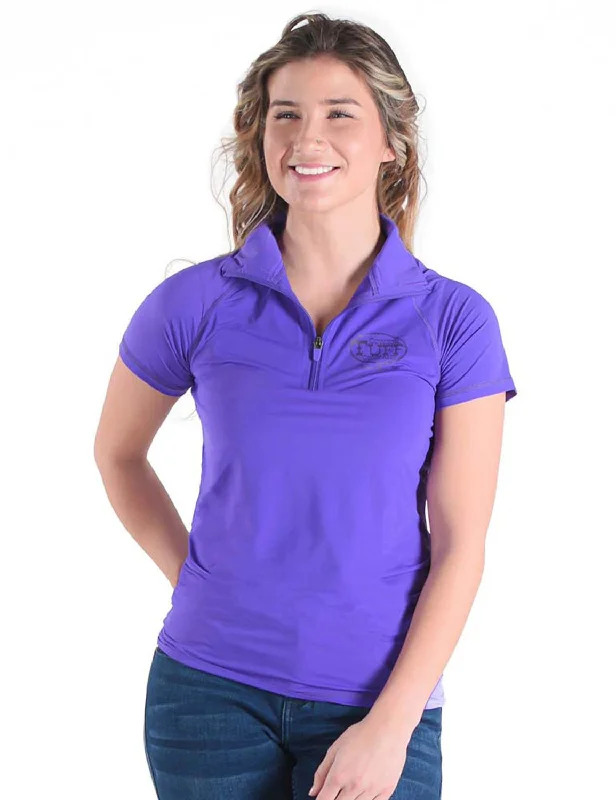 Modern Chic Cowgirl Tuff Womens Cooling UPF 1/4 Zip Purple Nylon S/S T-Shirt