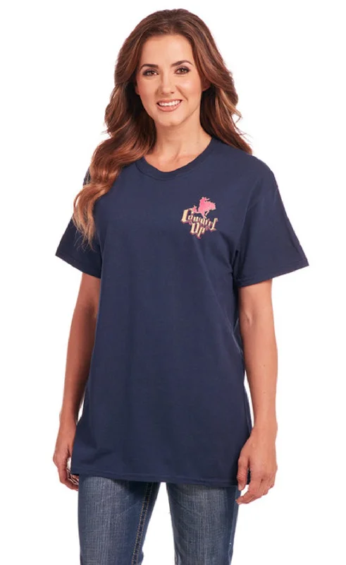 Easy-to-Wear Cowgirl Up Womens Tough Boyfriend Navy 100% Cotton S/S T-Shirt