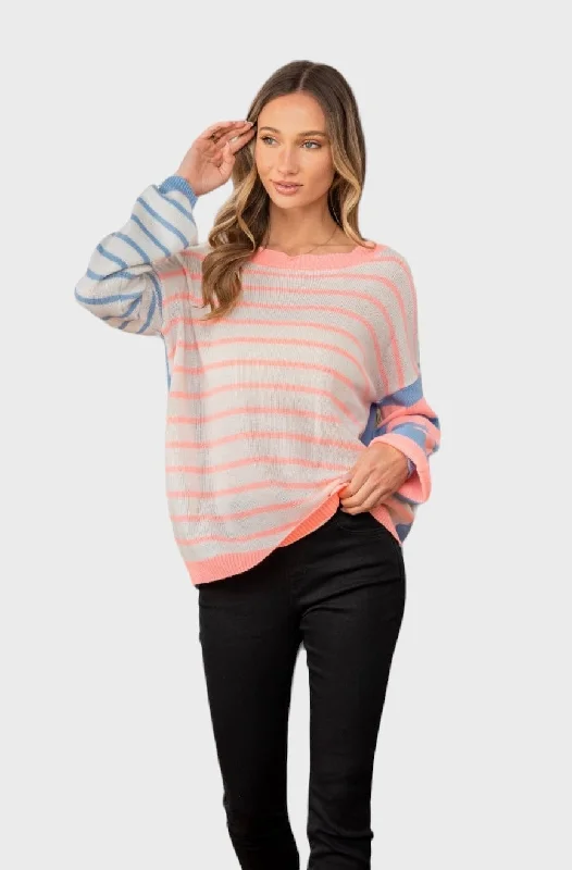 Soft Trends Striped Dropped Shoulder Sweater