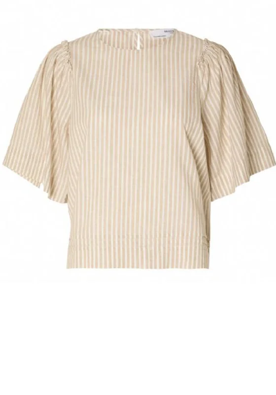 Easy Chic Selected Femme Hillie Striped Linen Top, Hummus