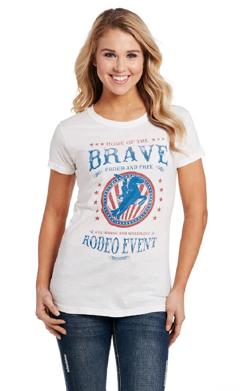 Smart Comfort Wear Cowgirl Up Womens Brave Crew Neck White 100% Cotton S/S T-Shirt