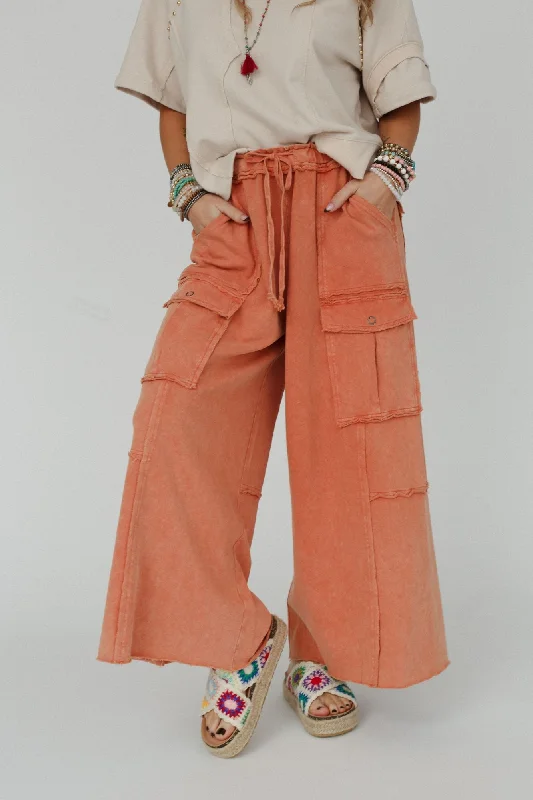 Cozy Chic Trends Game On Cargo Wide Leg Pant - Burnt Orange