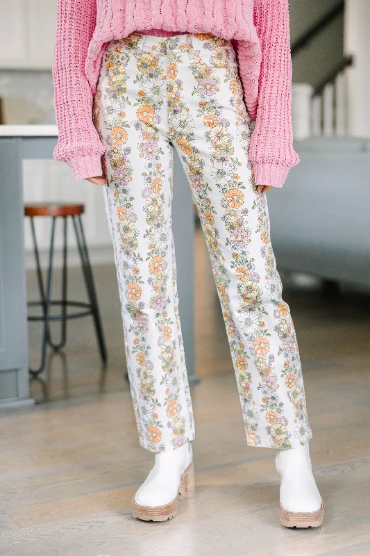 Comfortable Tops What You Know Ivory White Floral Pants