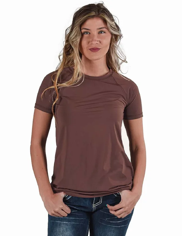 Relaxed Fashion Cowgirl Tuff Womens Cooling UPF Raglan Baseball Brown Nylon S/S T-Shirt