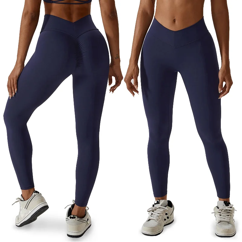 Cozy Knits Butt Lifting V Waist Cut Leggings - Navy Blue