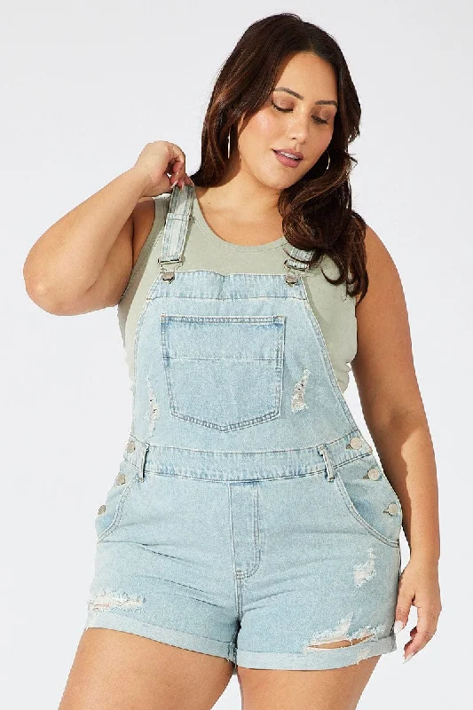 Effortless Looks Denim Overall Shorts Distress