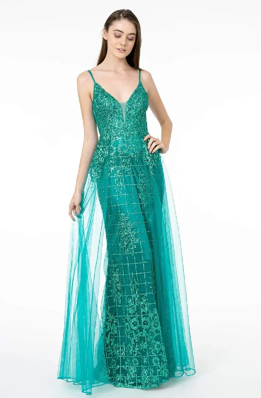 Easy Comfort Style Elizabeth K - GL2924 Illusion Deep V-Neck Glitter Mesh Mermaid Gown