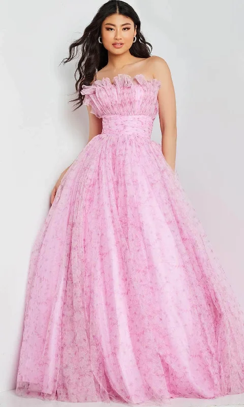 Soft Textures JVN by Jovani JVN26209 - Ruffled Neck Strapless Ballgown