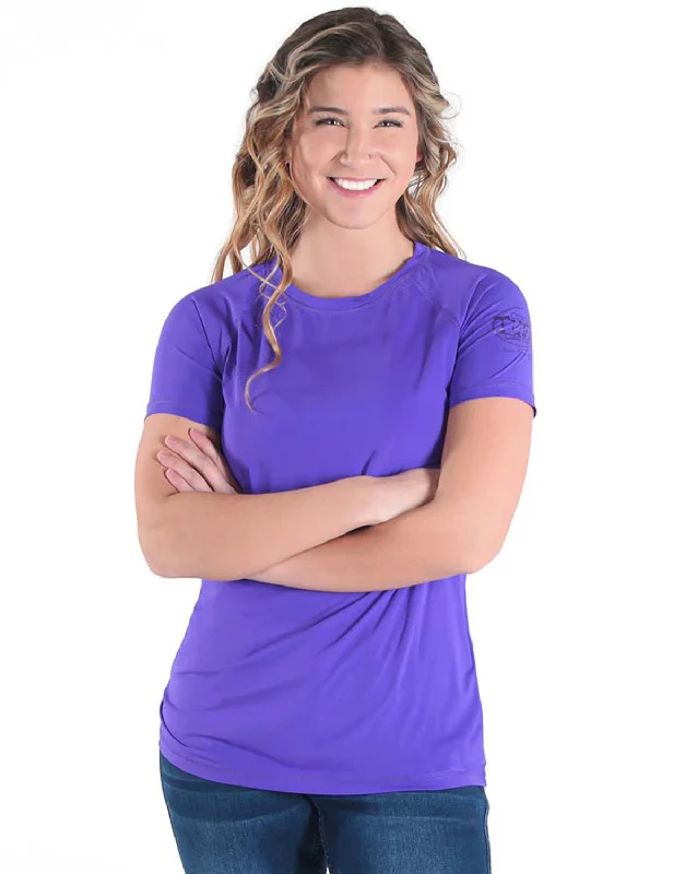 Warm Wear Cowgirl Tuff Womens Cooling UPF Baseball Purple Nylon S/S T-Shirt