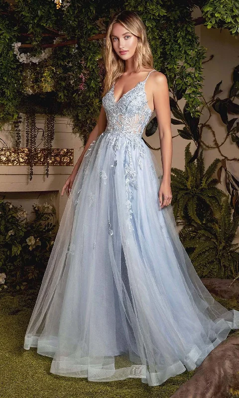 Soft Trends Andrea and Leo - A1049 V-Neck Lace Appliqued Gown
