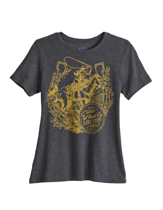 Stylish Casuals Tin Haul Womens Girl Horse and Horseshoe Grey Cotton Blend S/S T-Shirt