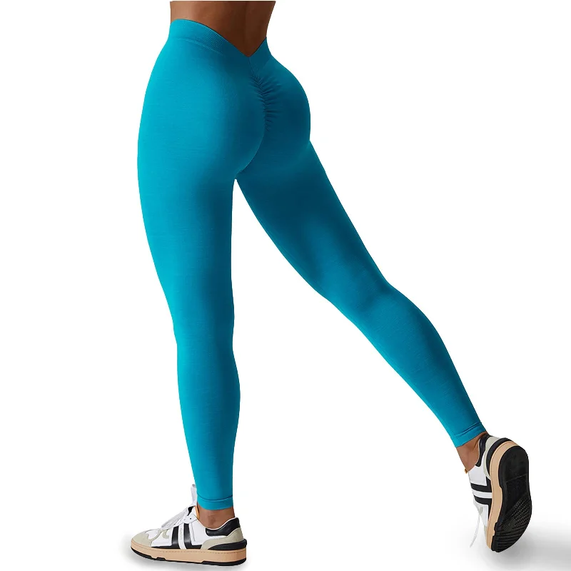 Breezy Comfort Seamless Scrunch Butt Lifting V Back Leggings - Blue