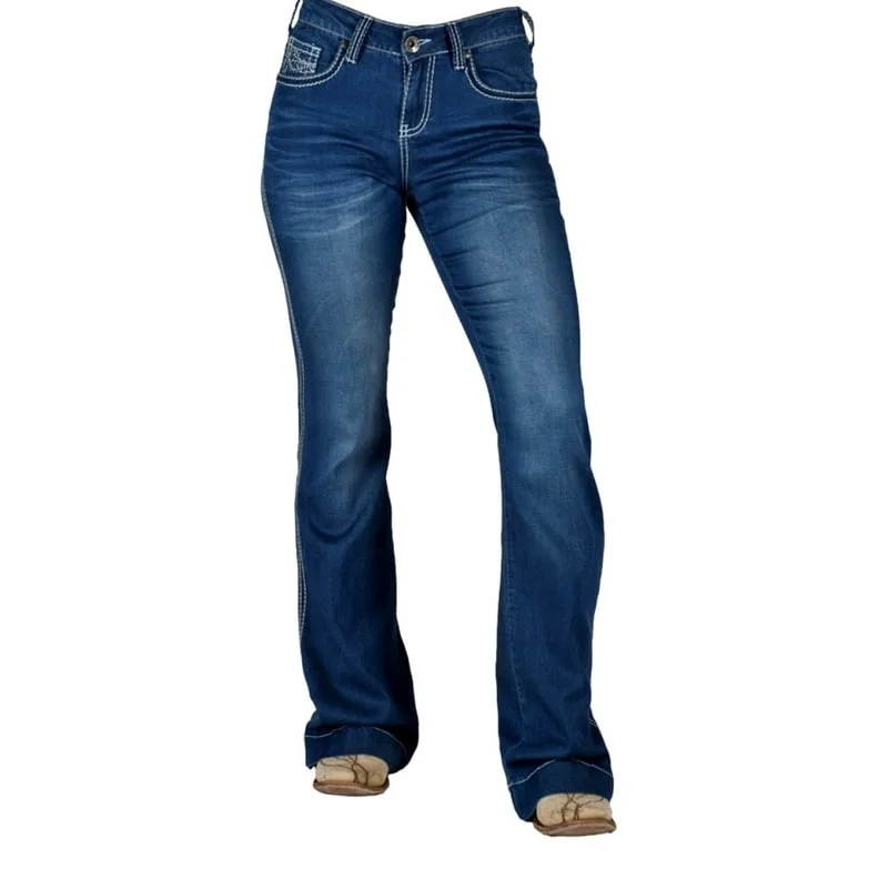 Warm Chic Cowgirl Tuff Western Jeans Women UltraBreathe Trouser Dark Wash JULBTT