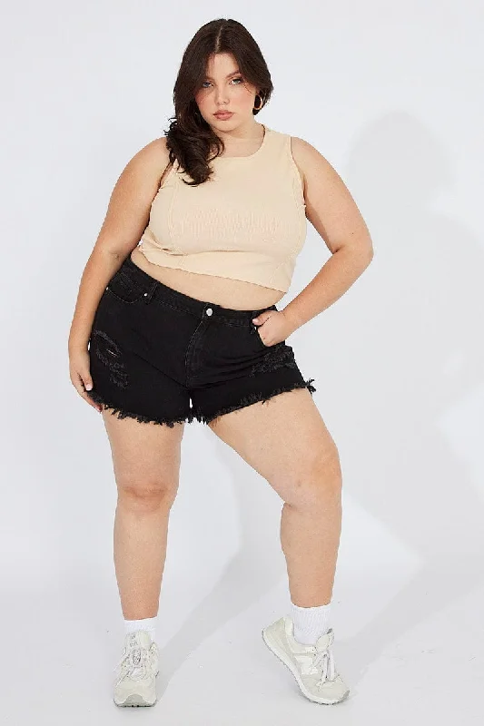Relaxed Weekend Wear Black Relaxed Denim Shorts High Rise