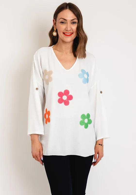 All-Day Style Serafina Collection One Size Flower Motif Top, White