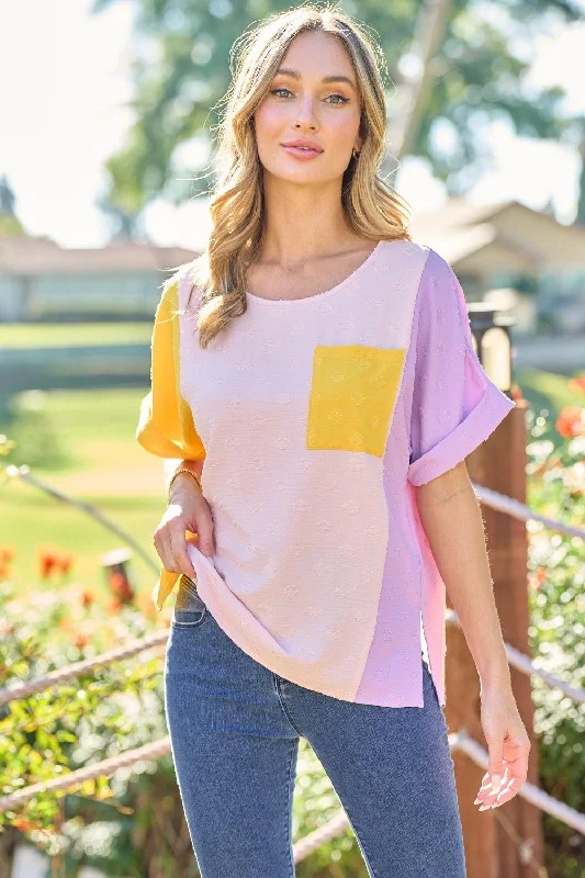 Cozy Fashions Hailey & Co Full Size Color Block Short Sleeve Top